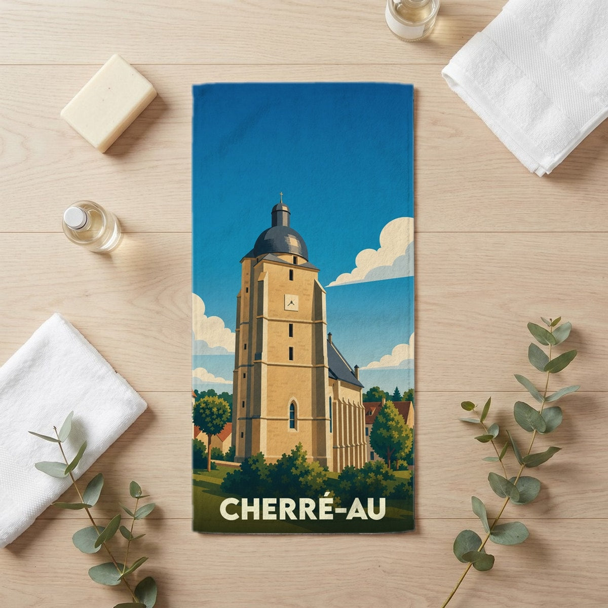 Serviette de bain 30 cm x 60 cm souvenir de Cherré-Au