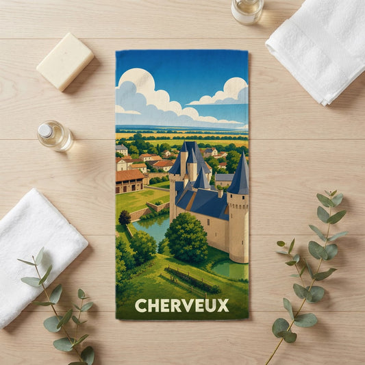 Serviette de bain 30 cm x 60 cm souvenir de Cherveux