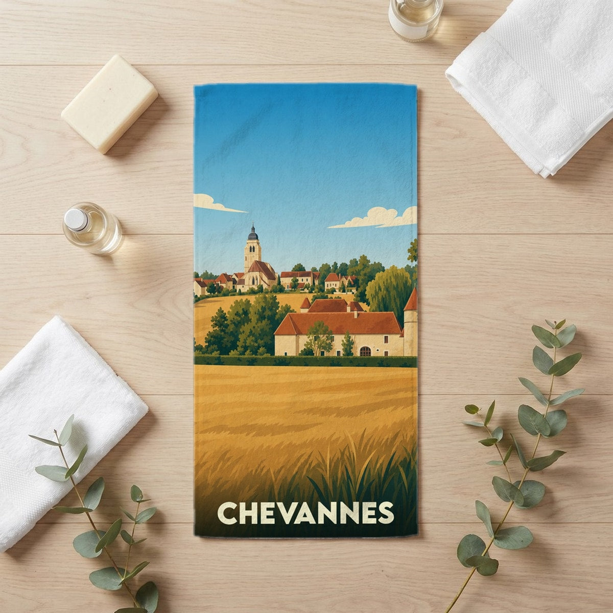 Serviette de bain 30 cm x 60 cm souvenir de Chevannes