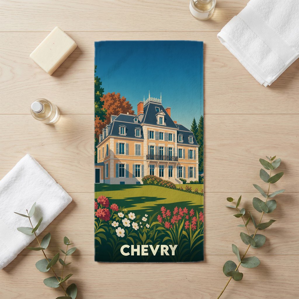 Serviette de bain 30 cm x 60 cm souvenir de Chevry