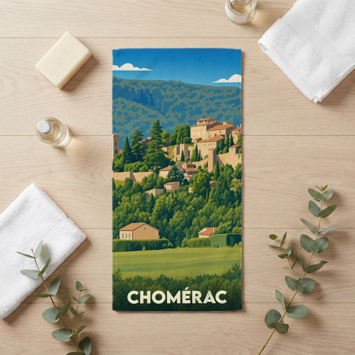 Serviette de bain 30 cm x 60 cm souvenir de Chomérac