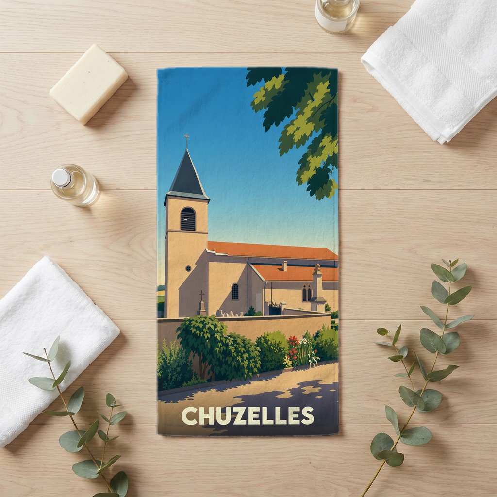 Serviette de bain 30 cm x 60 cm souvenir de Chuzelles