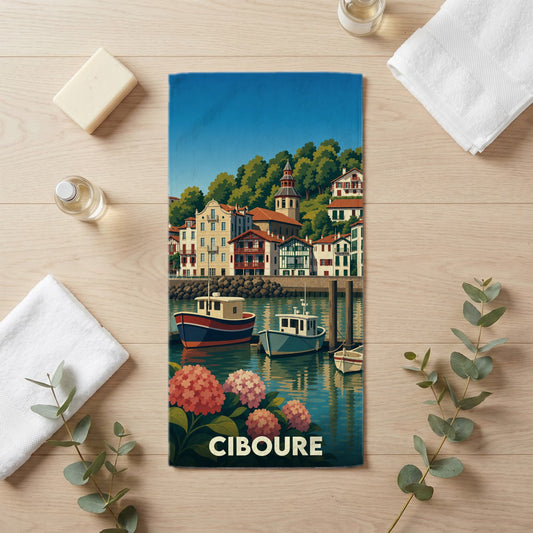 Serviette de bain 30 cm x 60 cm souvenir de Ciboure