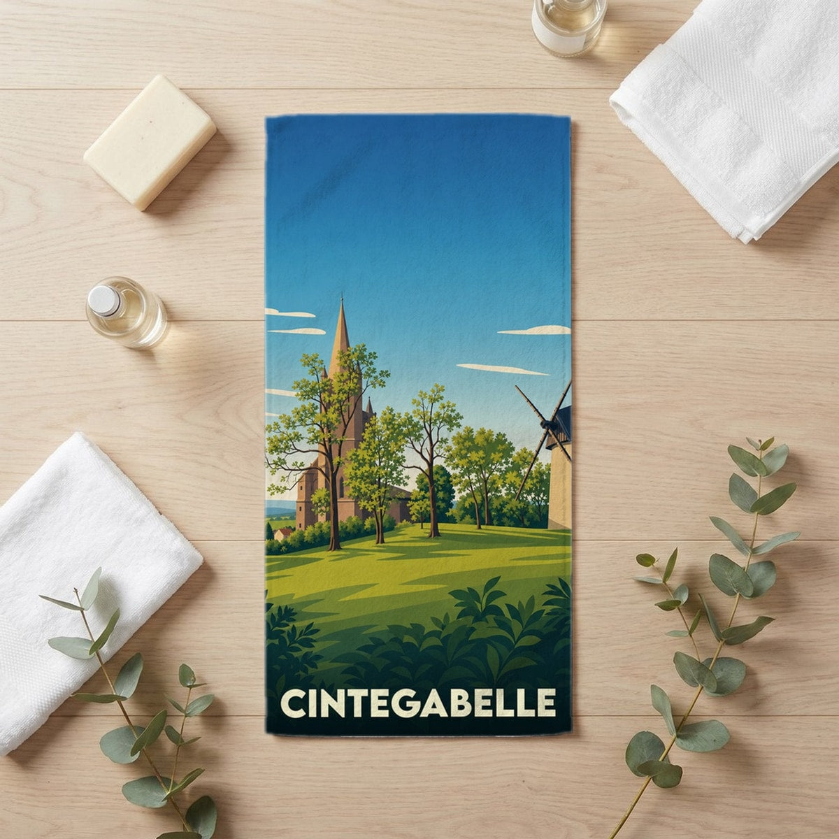 Serviette de bain 30 cm x 60 cm souvenir de Cintegabelle