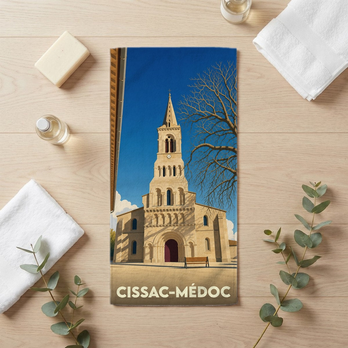 Serviette de bain 30 cm x 60 cm souvenir de Cissac-Médoc