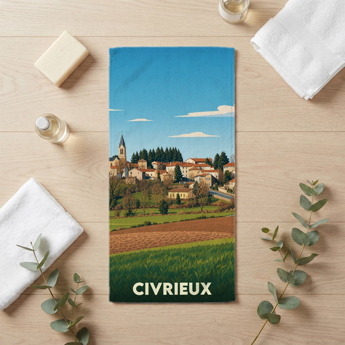 Serviette de bain 30 cm x 60 cm souvenir de Civrieux
