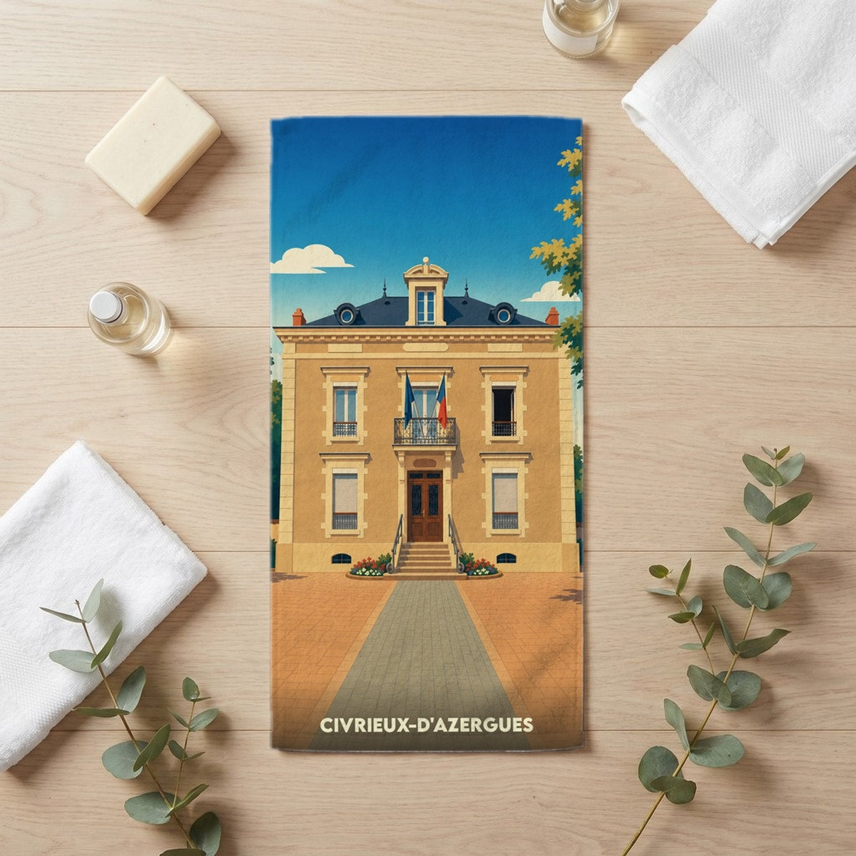 Serviette de bain 30 cm x 60 cm souvenir de Civrieux-d'Azergues
