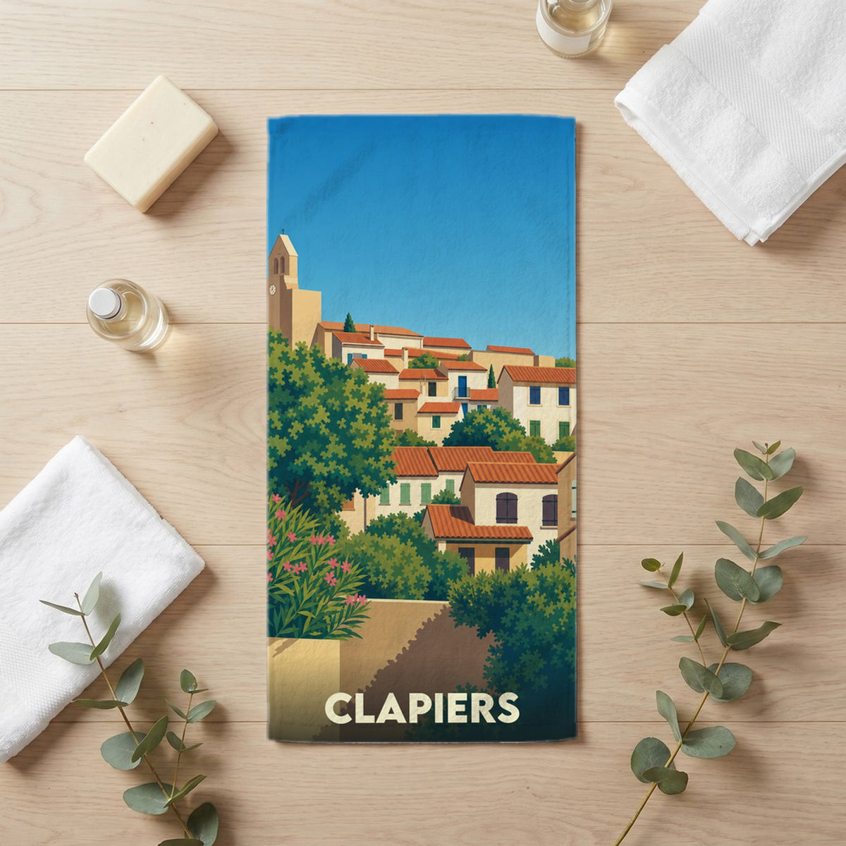 Serviette de bain 30 cm x 60 cm souvenir de Clapiers