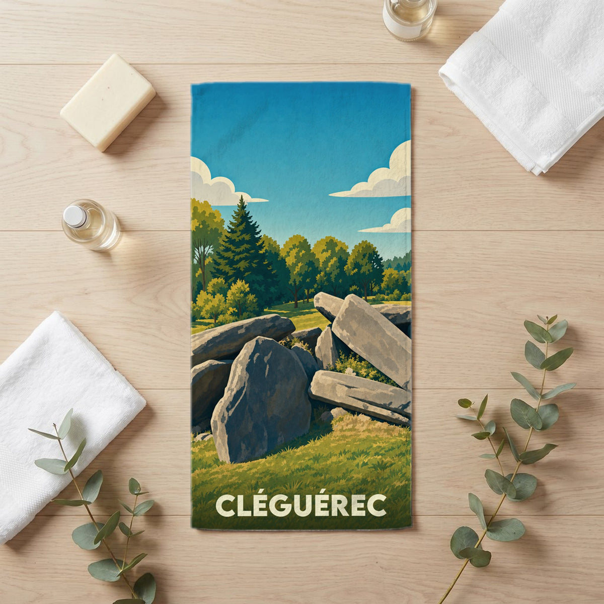 Serviette de bain 30 cm x 60 cm souvenir de Cléguérec