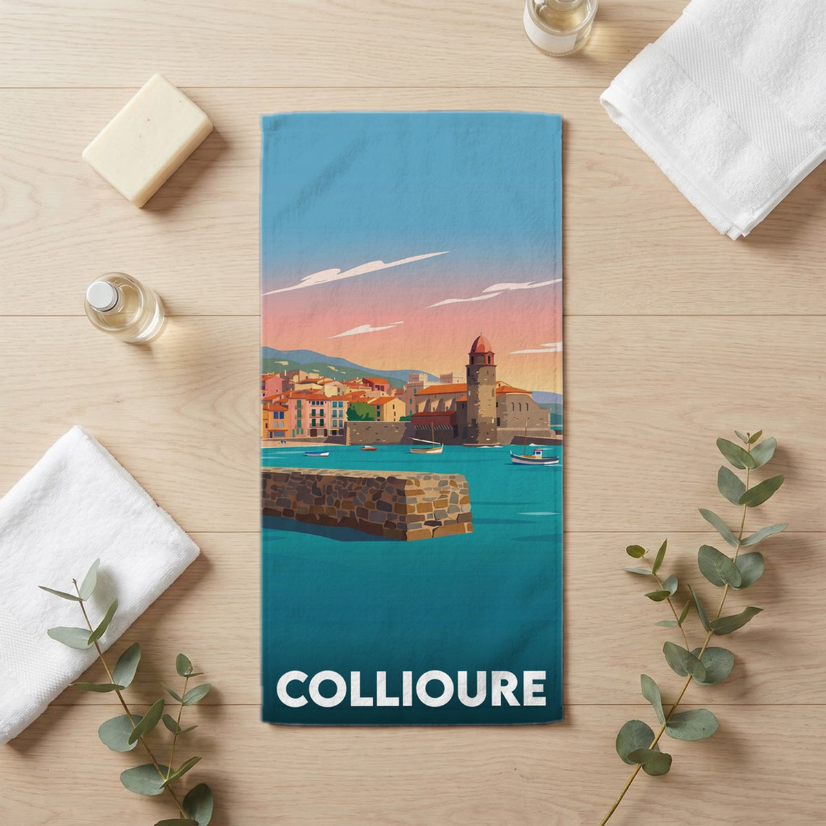 Serviette de bain 30 cm x 60 cm souvenir de Collioure