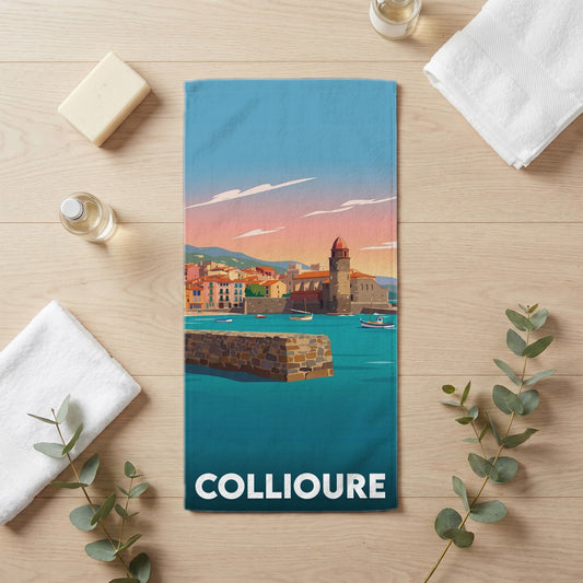Serviette de bain 30 cm x 60 cm souvenir de Collioure