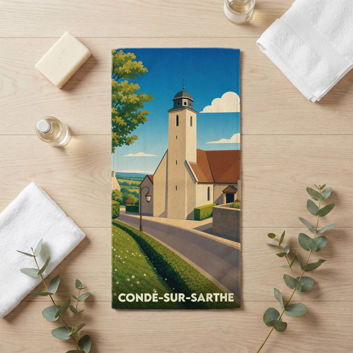 Serviette de bain 30 cm x 60 cm souvenir de Condé-sur-Sarthe
