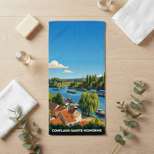 Serviette de bain 30 cm x 60 cm souvenir de Conflans-Sainte-Honorine