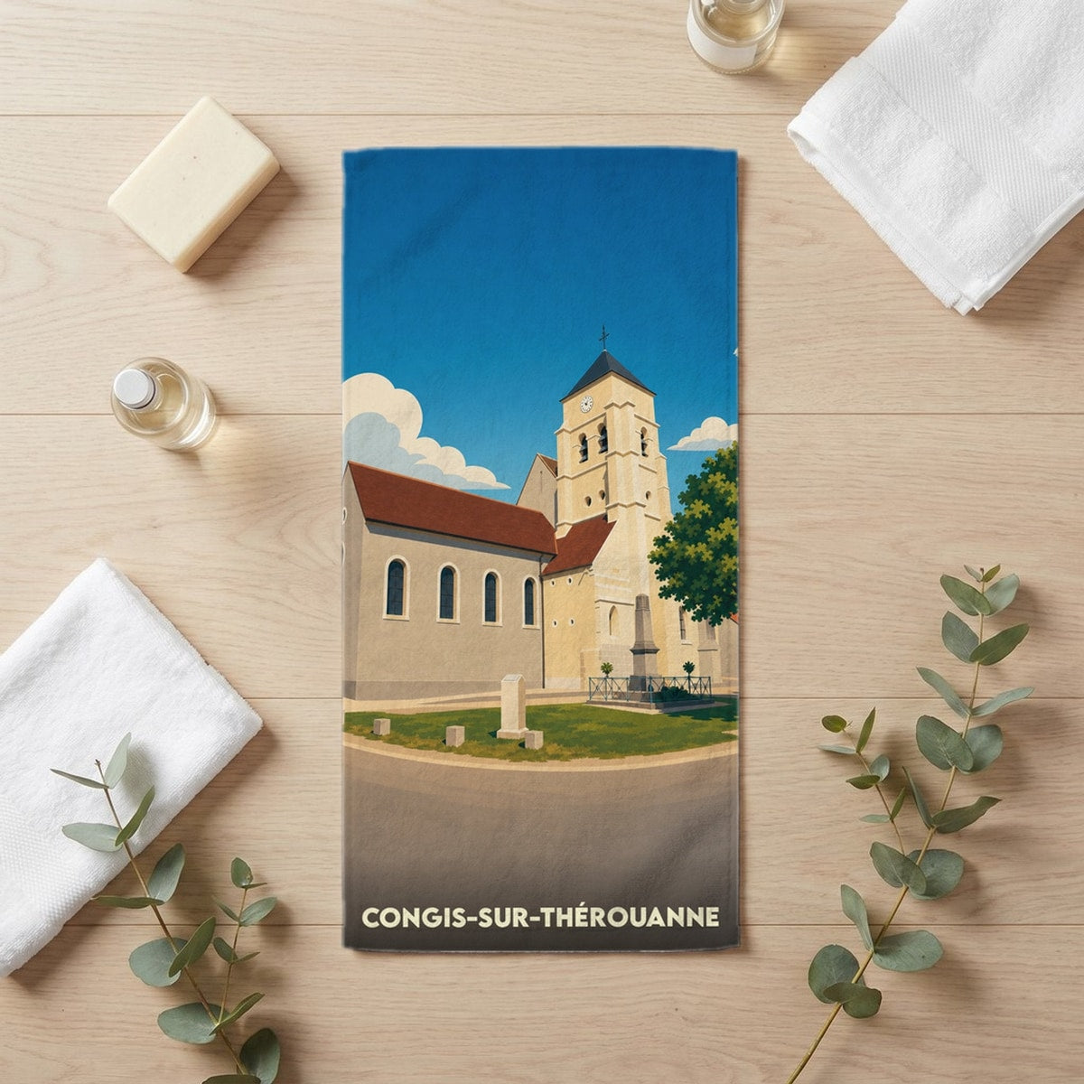 Serviette de bain 30 cm x 60 cm souvenir de Congis-sur-Thérouanne