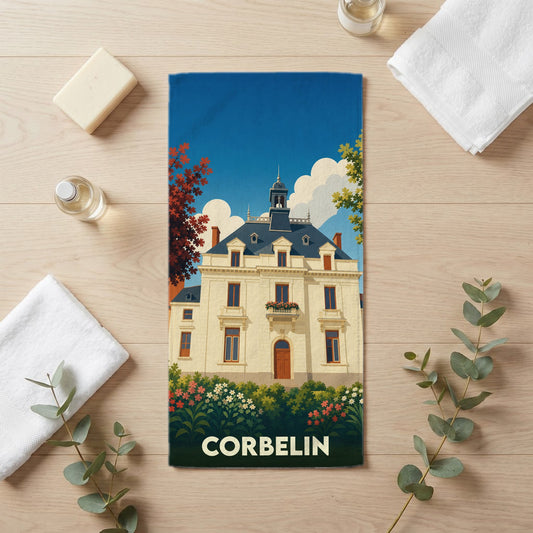 Serviette de bain 30 cm x 60 cm souvenir de Corbelin