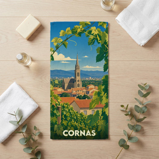 Serviette de bain 30 cm x 60 cm souvenir de Cornas