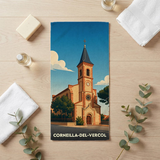 Serviette de bain 30 cm x 60 cm souvenir de Corneilla-del-Vercol