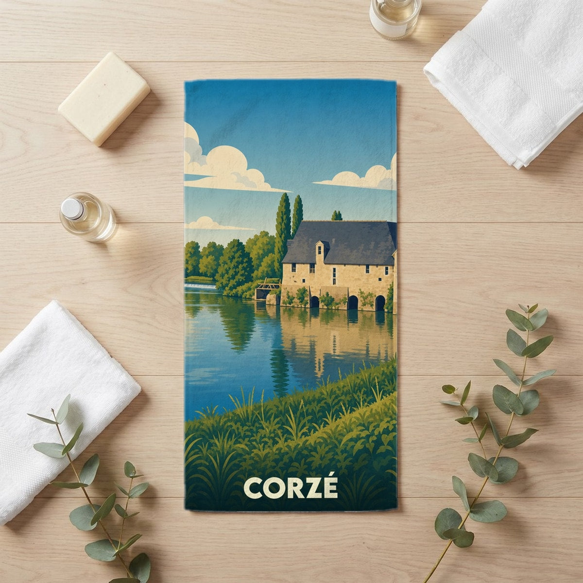 Serviette de bain 30 cm x 60 cm souvenir de Corzé