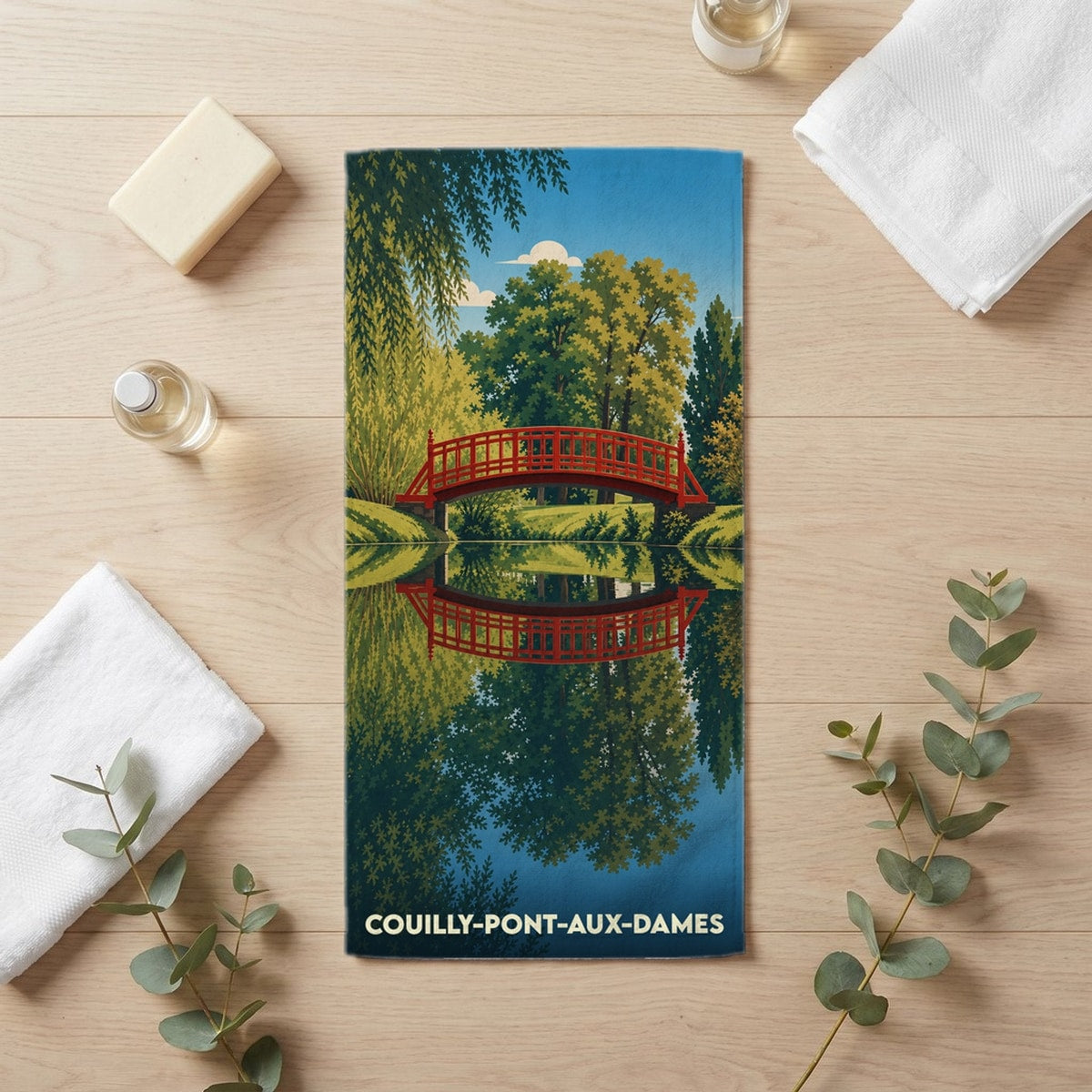 Serviette de bain 30 cm x 60 cm souvenir de Couilly-Pont-aux-Dames