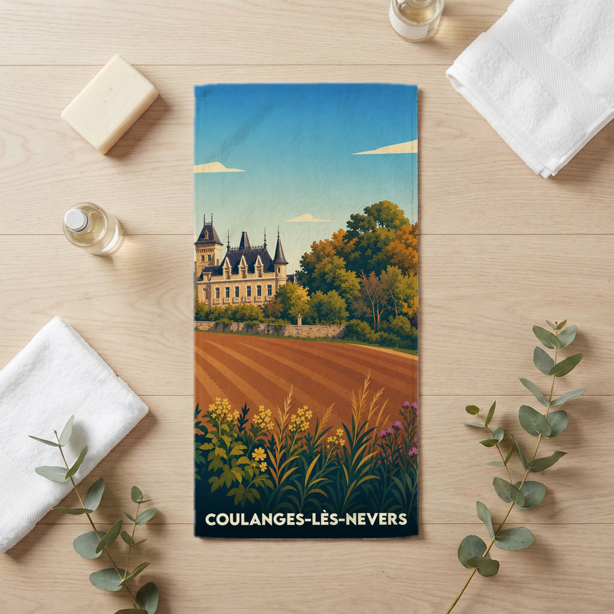Serviette de bain 30 cm x 60 cm souvenir de Coulanges-lès-Nevers