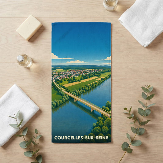 Serviette de bain 30 cm x 60 cm souvenir de Courcelles-sur-Seine