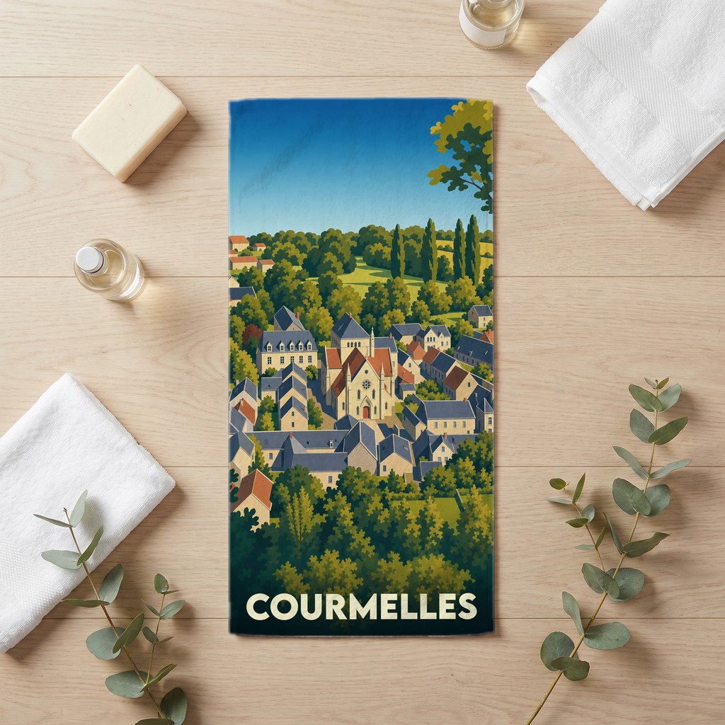 Serviette de bain 30 cm x 60 cm souvenir de Courmelles
