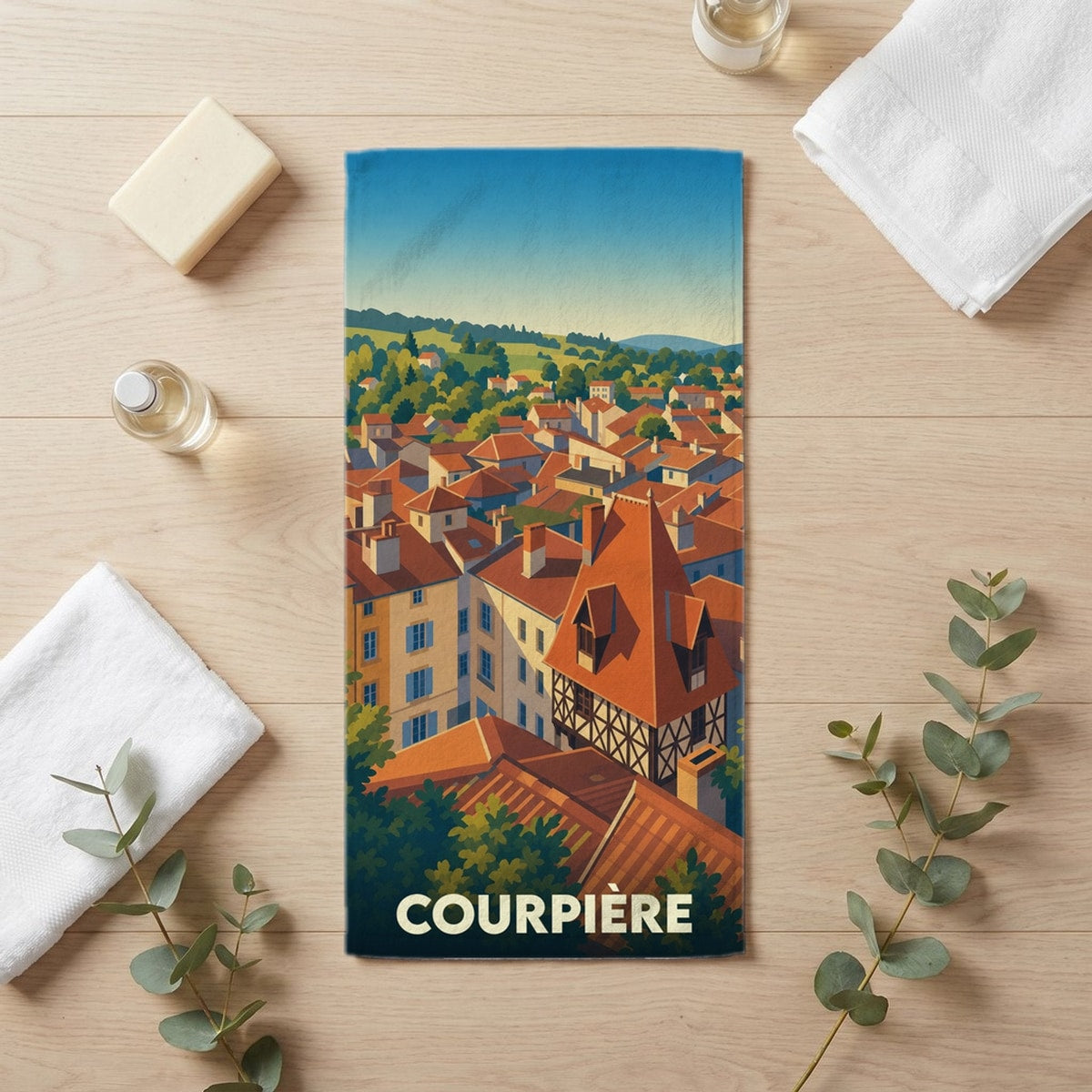 Serviette de bain 30 cm x 60 cm souvenir de Courpière