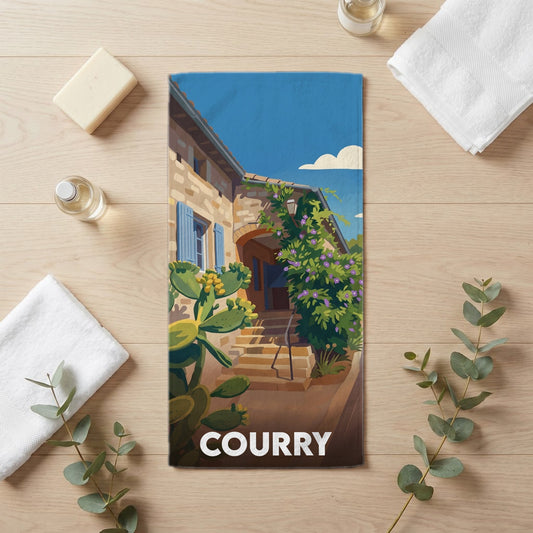 Serviette de bain 30 cm x 60 cm souvenir de Courry