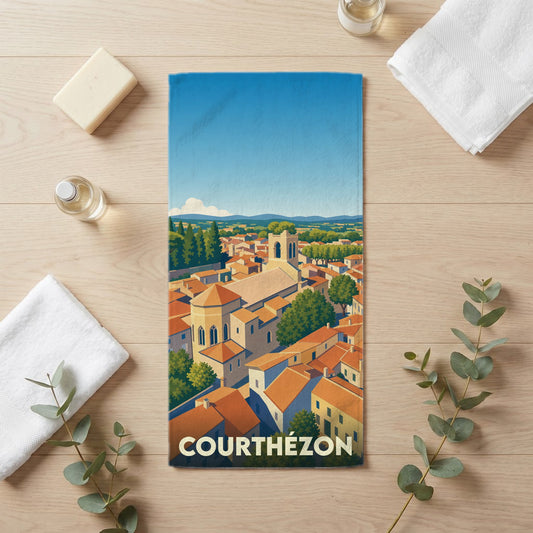 Serviette de bain 30 cm x 60 cm souvenir de Courthézon