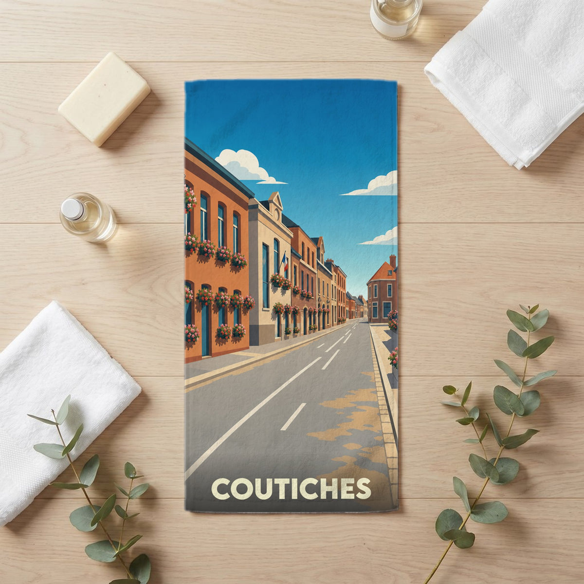 Serviette de bain 30 cm x 60 cm souvenir de Coutiches