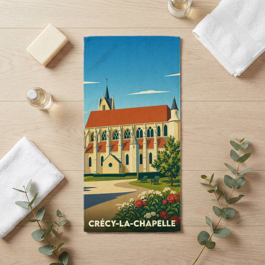 Serviette de bain 30 cm x 60 cm souvenir de Crécy-la-Chapelle