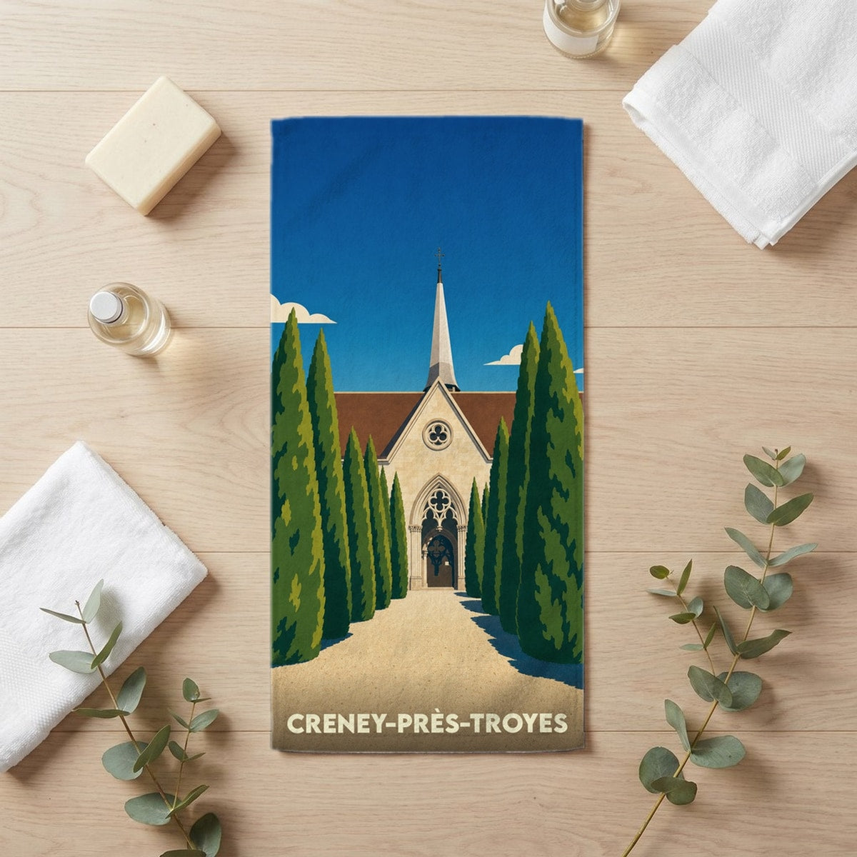 Serviette de bain 30 cm x 60 cm souvenir de Creney-près-Troyes