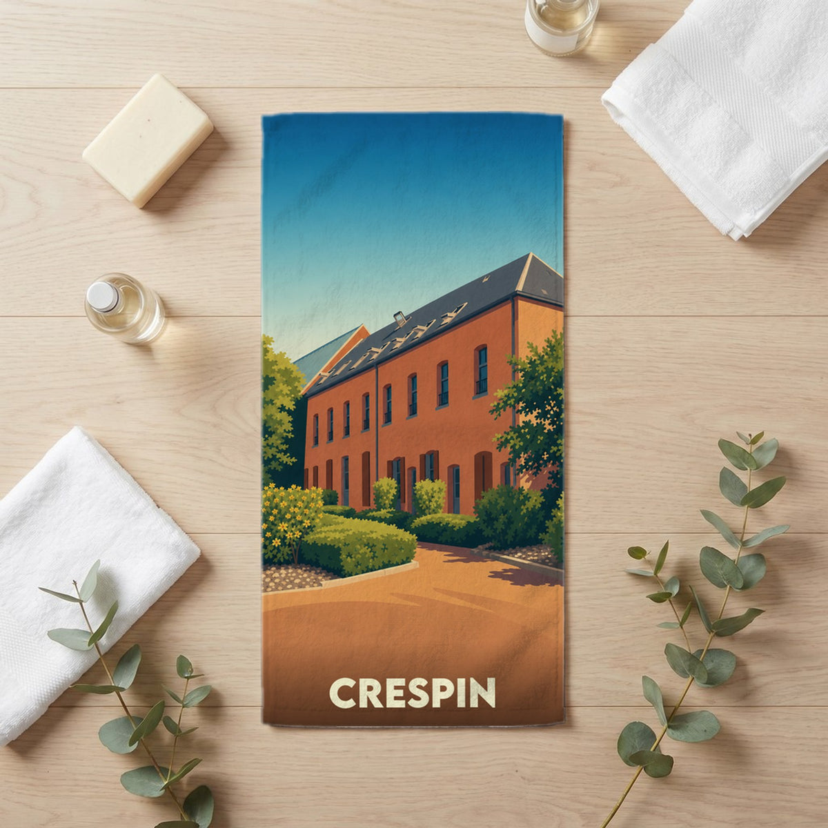 Serviette de bain 30 cm x 60 cm souvenir de Crespin