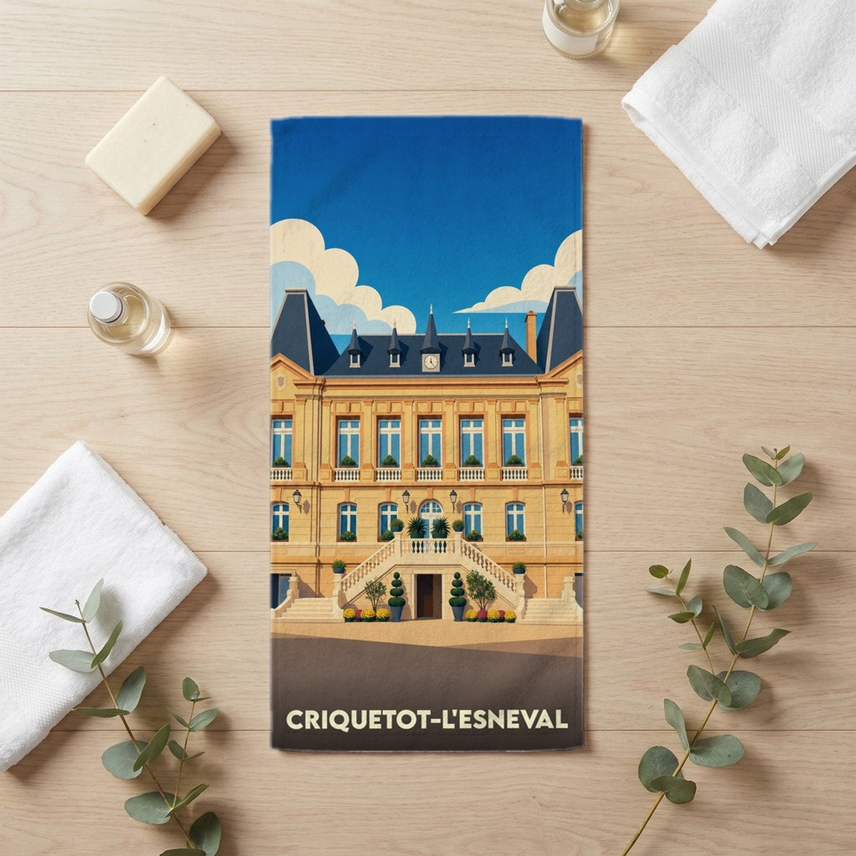 Serviette de bain 30 cm x 60 cm souvenir de Criquetot-l'Esneval