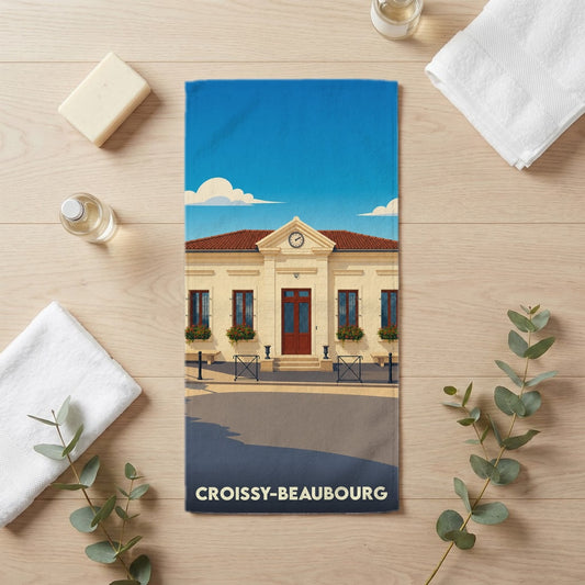 Serviette de bain 30 cm x 60 cm souvenir de Croissy-Beaubourg