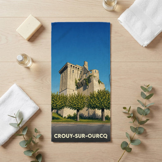 Serviette de bain 30 cm x 60 cm souvenir de Crouy-sur-Ourcq