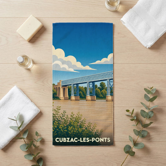 Serviette de bain 30 cm x 60 cm souvenir de Cubzac-les-Ponts