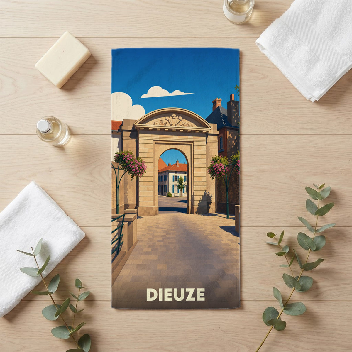 Serviette de bain 30 cm x 60 cm souvenir de Dieuze
