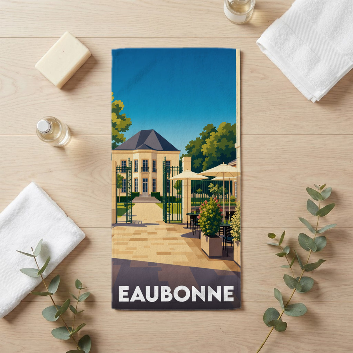 Serviette de bain 30 cm x 60 cm souvenir de Eaubonne