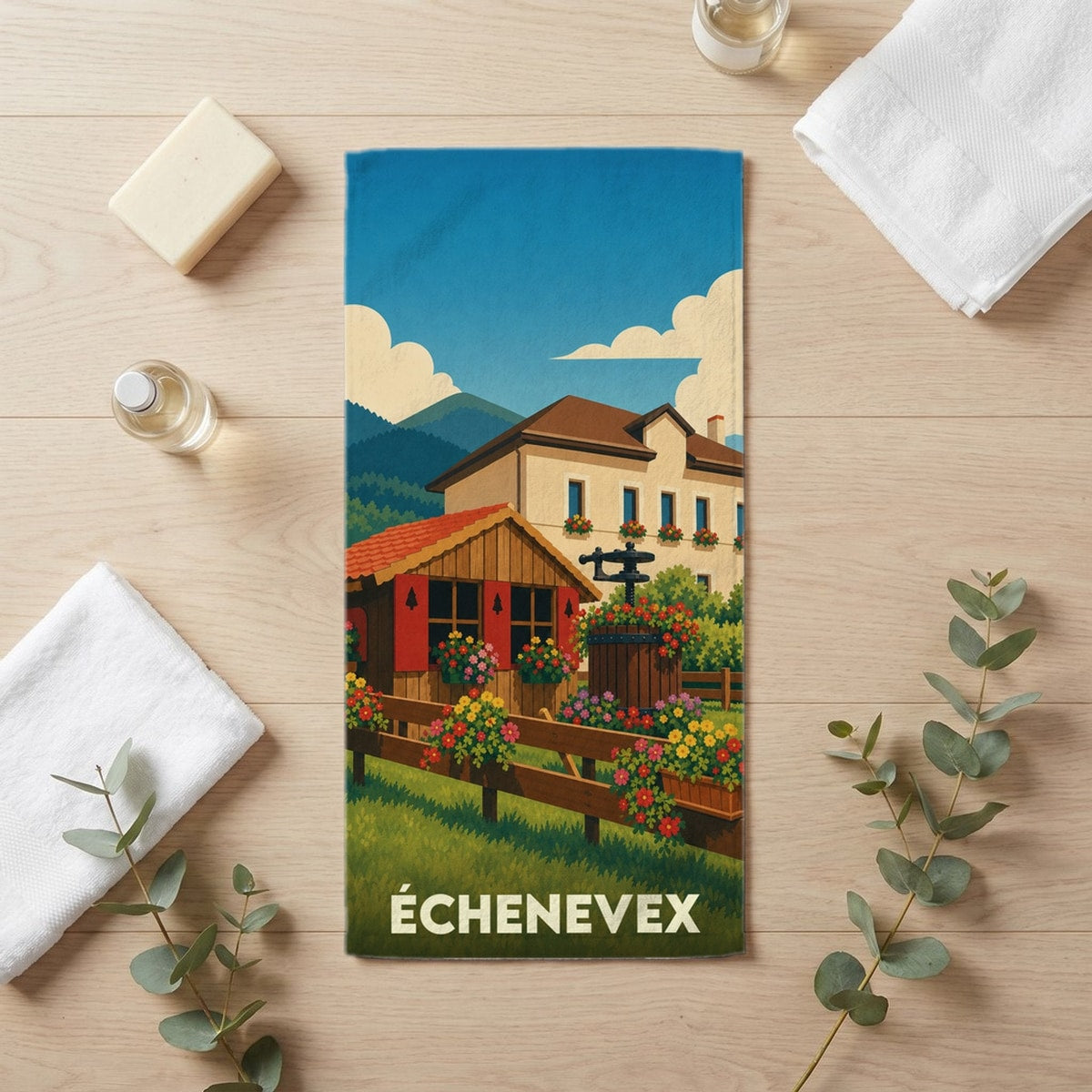 Serviette de bain 30 cm x 60 cm souvenir de Échenevex