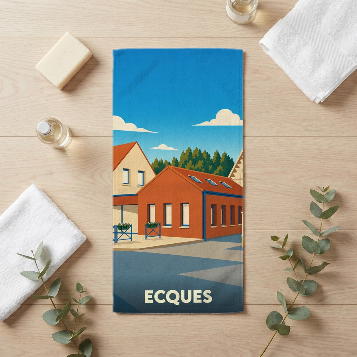 Serviette de bain 30 cm x 60 cm souvenir de Ecques