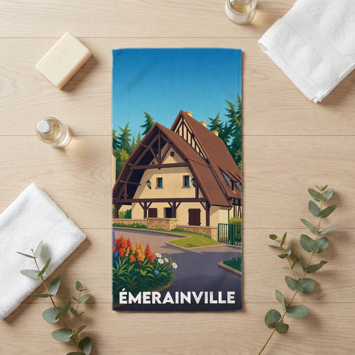 Serviette de bain 30 cm x 60 cm souvenir de Émerainville