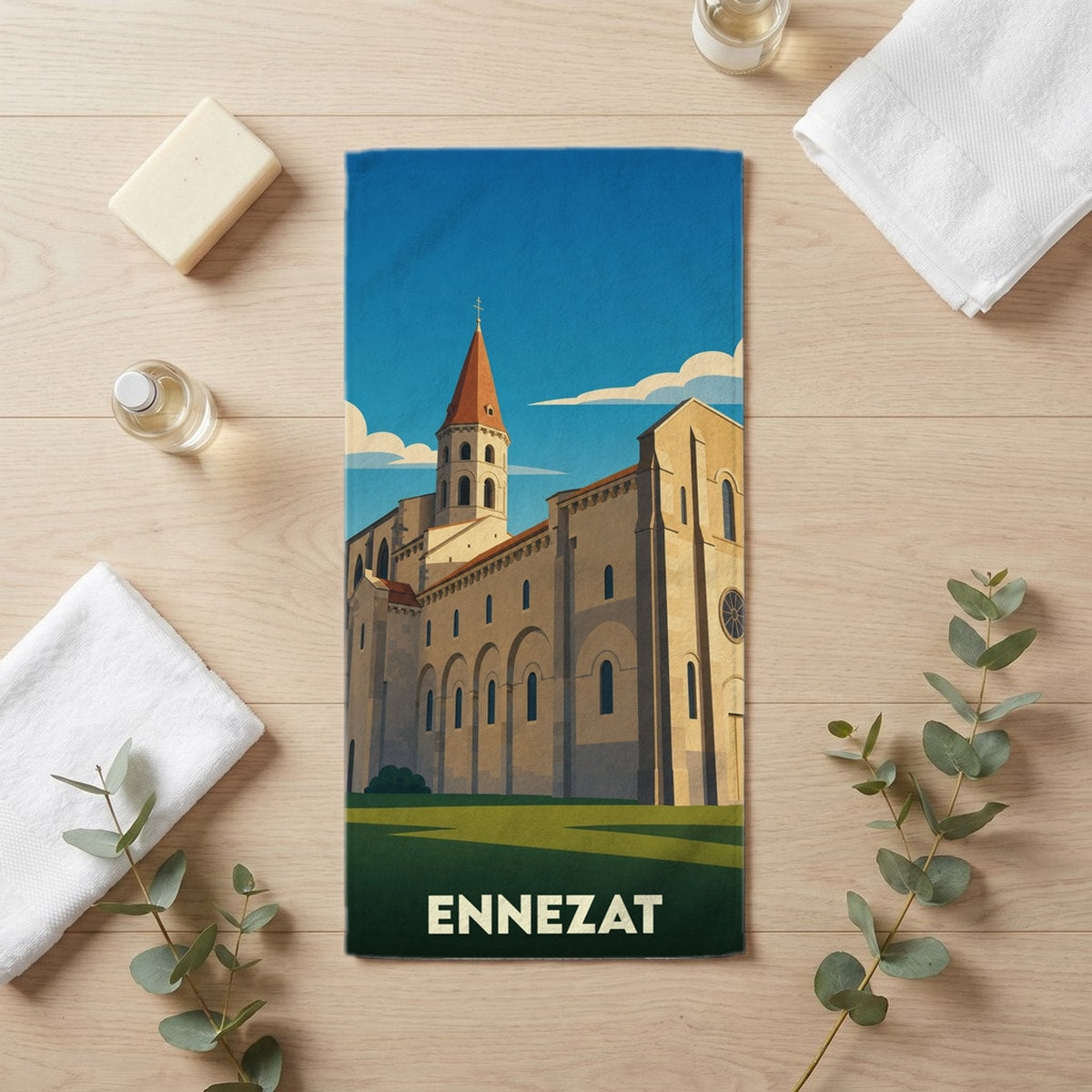 Serviette de bain 30 cm x 60 cm souvenir de Ennezat