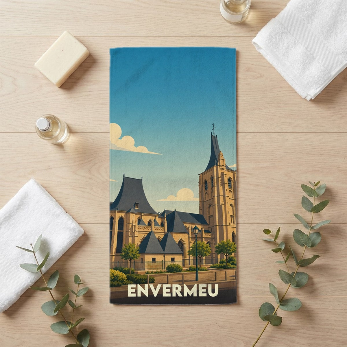 Serviette de bain 30 cm x 60 cm souvenir de Envermeu