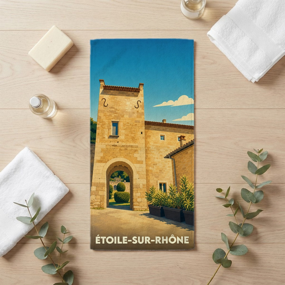 Serviette de bain 30 cm x 60 cm souvenir de Étoile-sur-Rhône