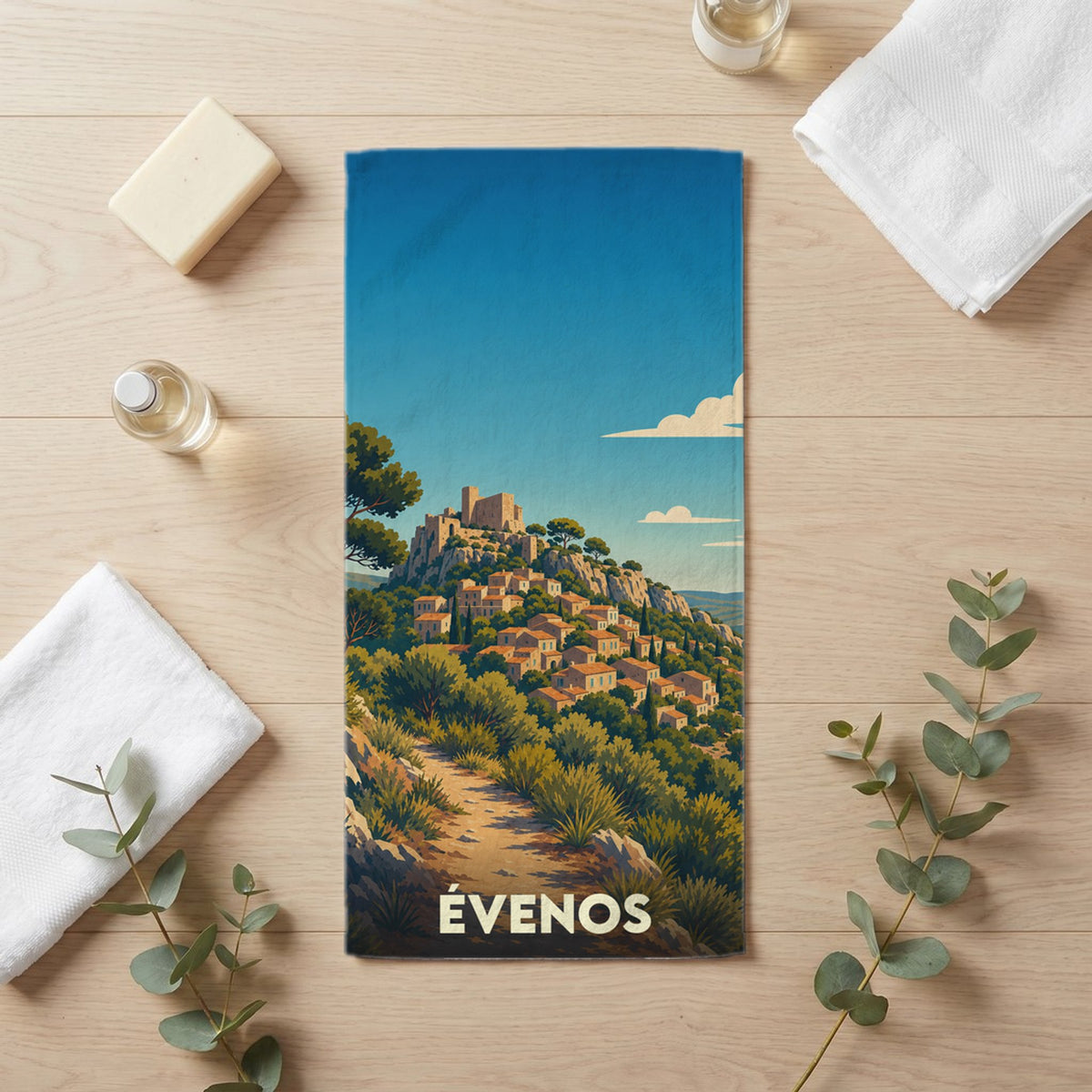 Serviette de bain 30 cm x 60 cm souvenir de Évenos