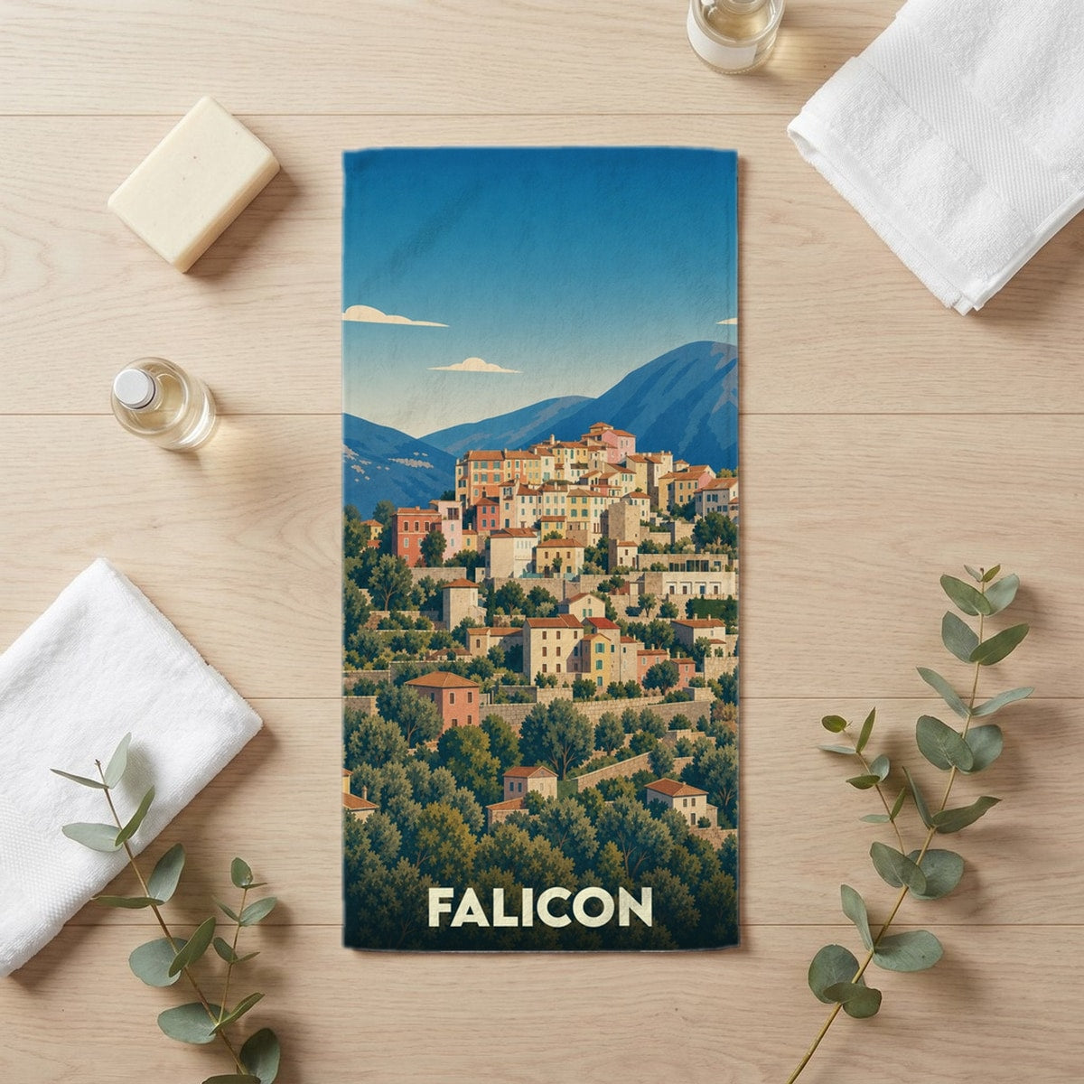 Serviette de bain 30 cm x 60 cm souvenir de Falicon