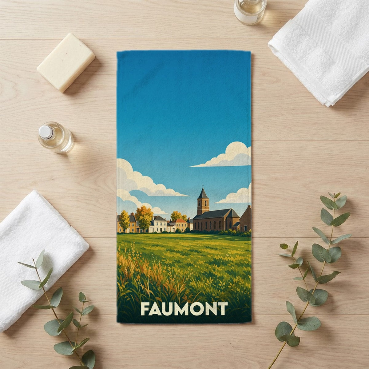 Serviette de bain 30 cm x 60 cm souvenir de Faumont