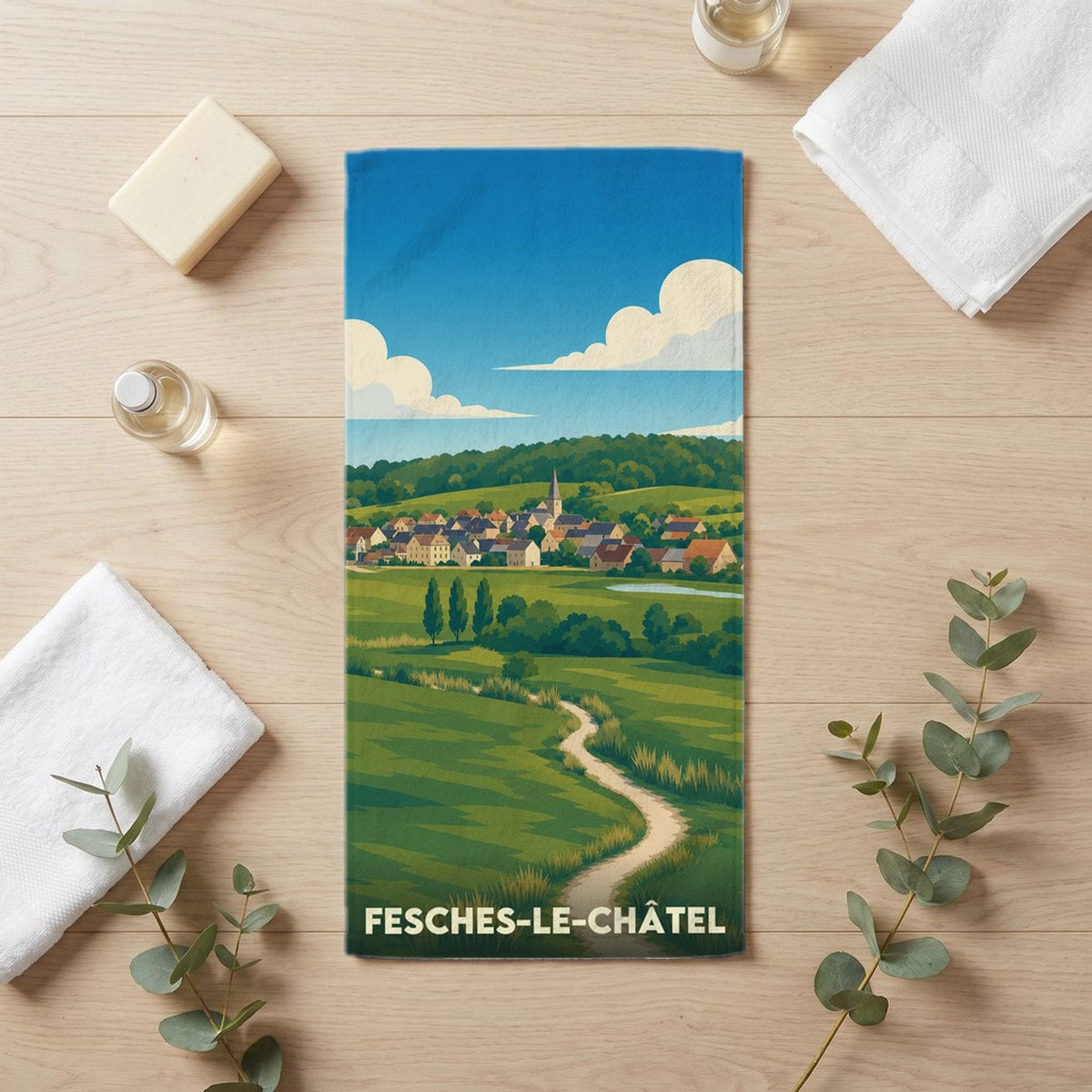 Serviette de bain 30 cm x 60 cm souvenir de Fesches-le-Châtel