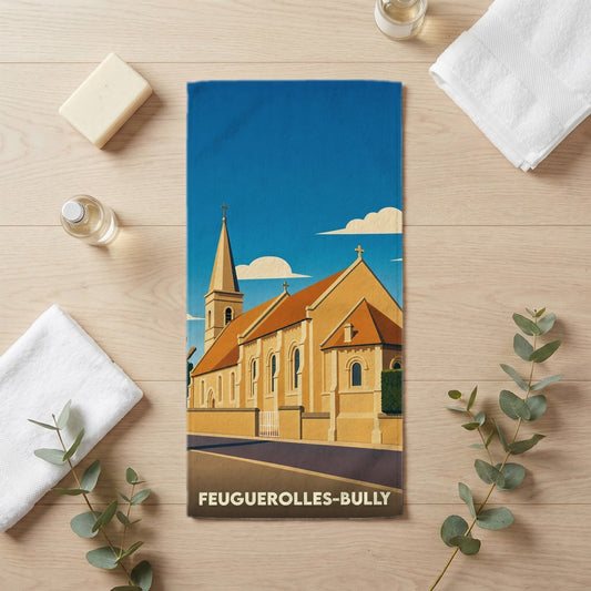 Serviette de bain 30 cm x 60 cm souvenir de Feuguerolles-Bully